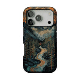 Woodcut Style Mountain Forest Anti-slip Shockproof Vintage iPhone Case