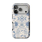 Quiet Luxury Blue Floral Phone Case, Vintage Art Cover for iPhone