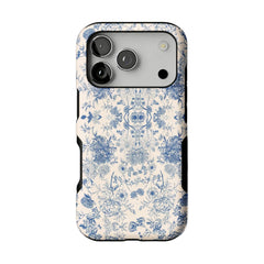 Quiet Luxury Blue Floral Phone Case, Vintage Art Cover for iPhone