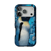 Blue Engraving King Penguin Floral Art Shockproof iPhone Case