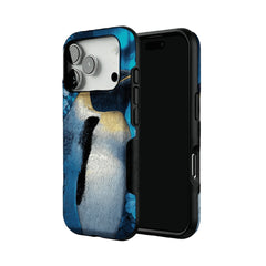 Blue Engraving King Penguin Floral Art Shockproof iPhone Case