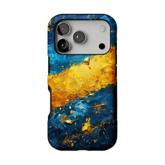Blue Gold Impasto Oil Painting Phone Case, Abstract Cover for iPhone