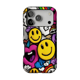Y2K Smiley Graffiti Phone Case, Dopamine Cover for iPhone
