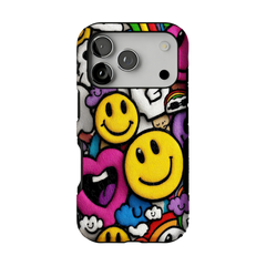 Y2K Smiley Graffiti Phone Case, Dopamine Cover for iPhone