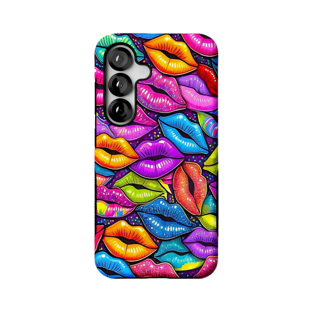 neon pop art lips MagSafe Samsung Galaxy phone case, straight-on back view