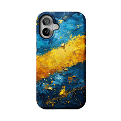 Blue Gold Impasto Oil Painting Phone Case, Abstract Cover for iPhone