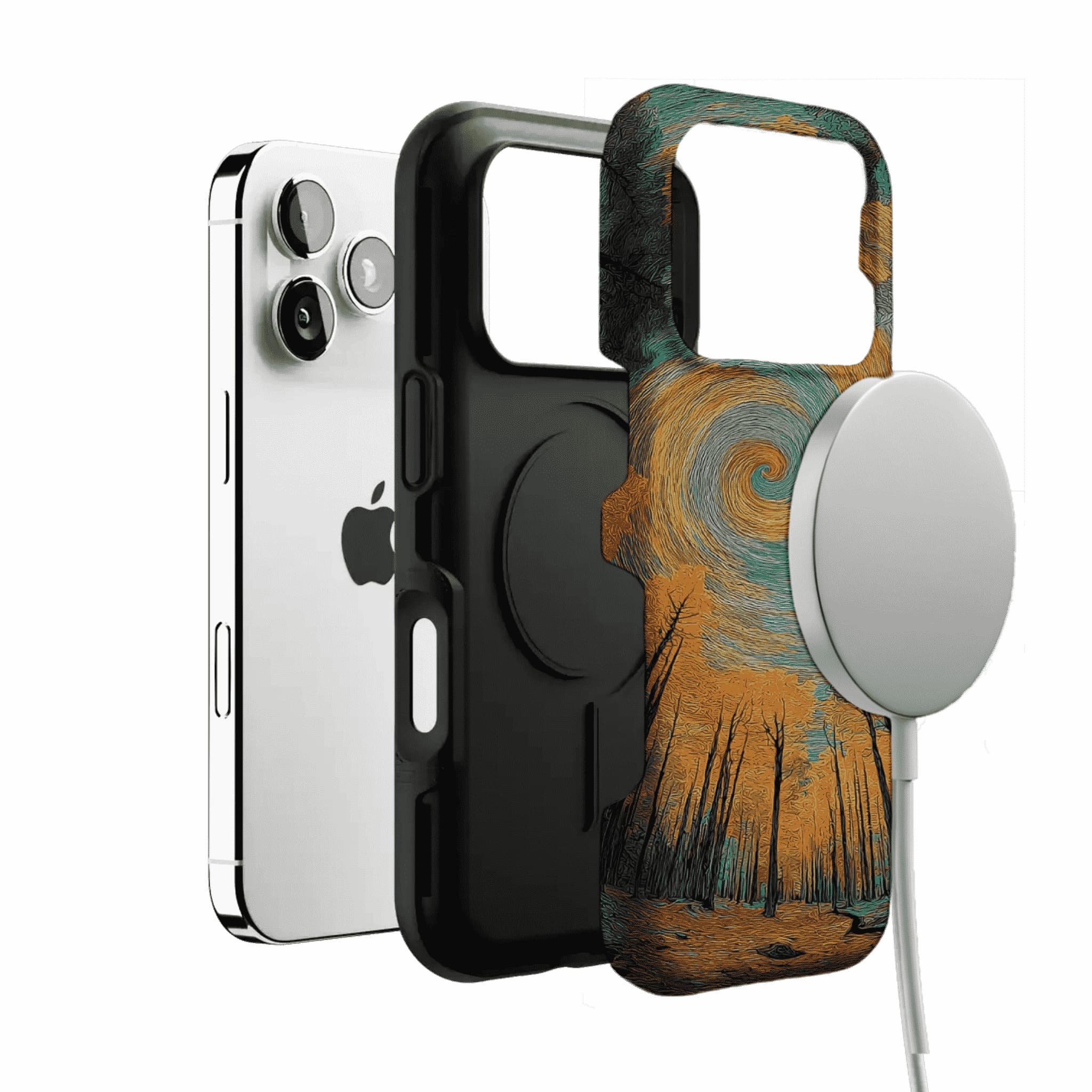 Swirl Cloud Autumn Pine Forest Impasto Art Shockproof iPhone Case