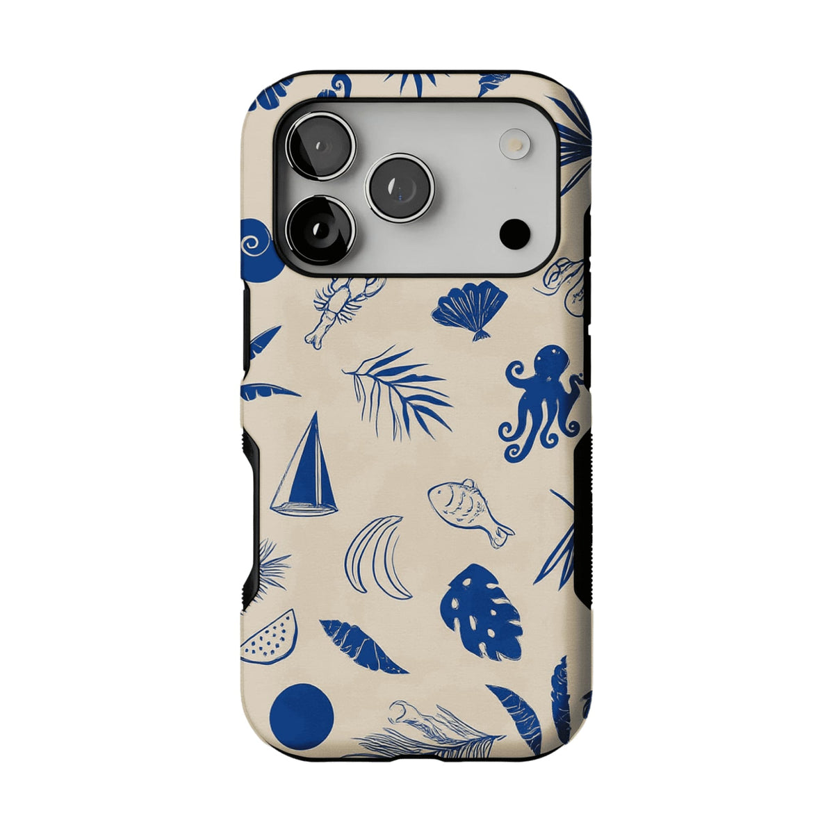 Vintage Blue Line Marine Fruit Palm Beige Base Coastal iPhone Cover
