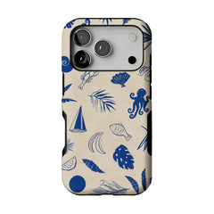 Vintage Blue Line Marine Fruit Palm Beige Base Coastal iPhone Cover