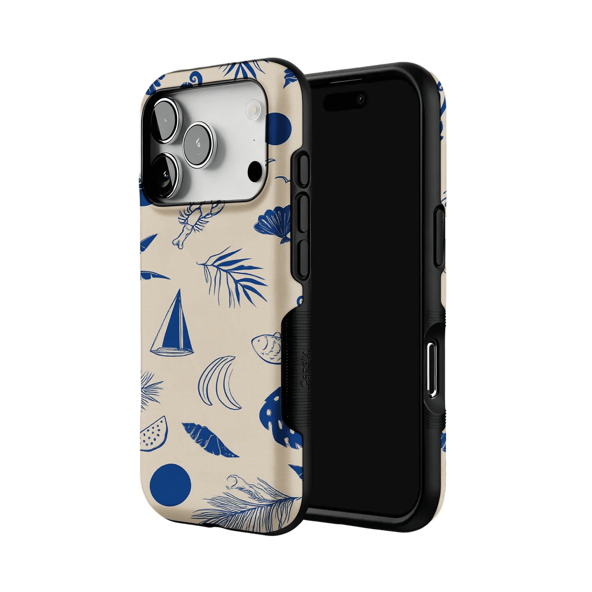 Vintage Blue Line Marine Fruit Palm Beige Base Coastal iPhone Cover