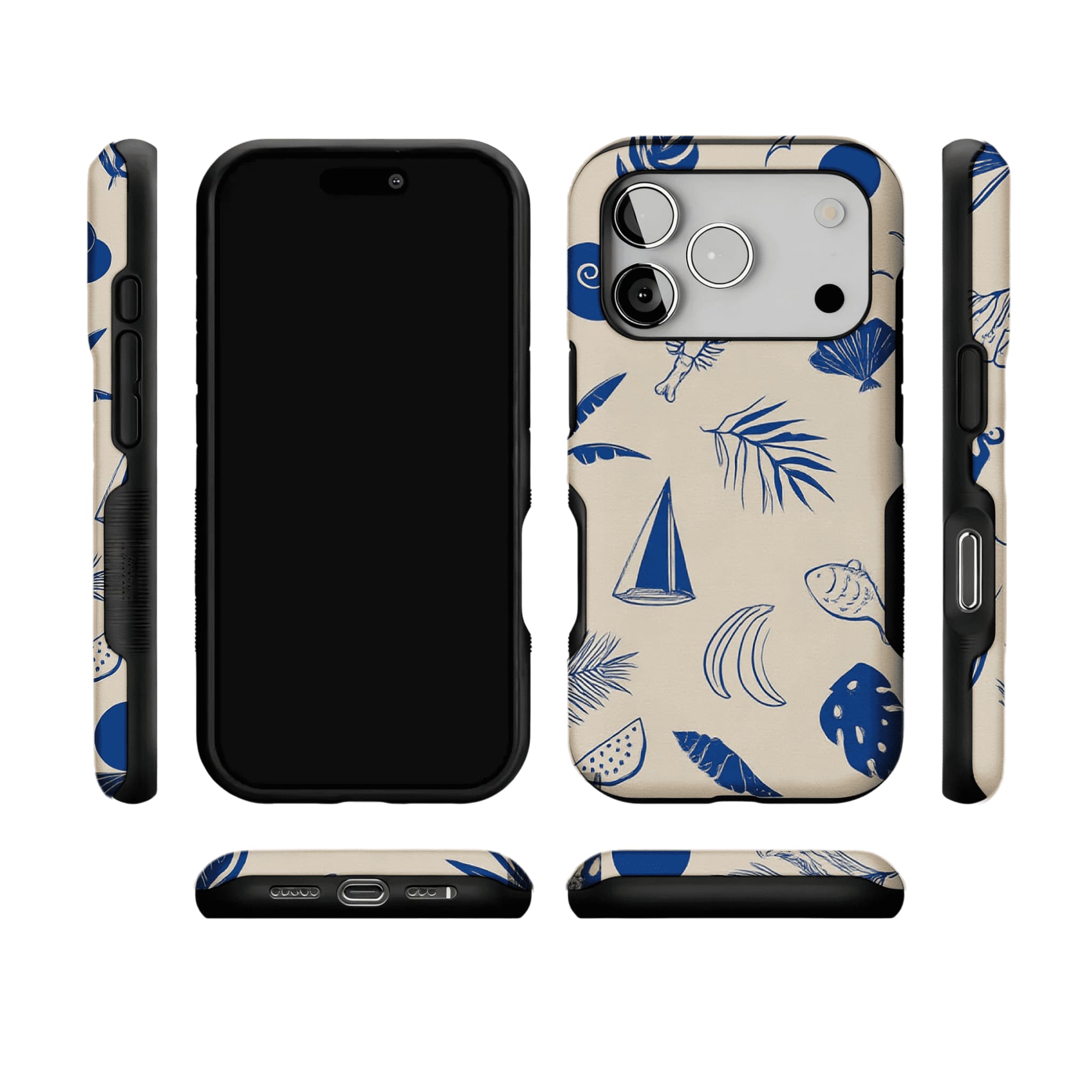 Vintage Blue Line Marine Fruit Palm Beige Base Coastal iPhone Cover