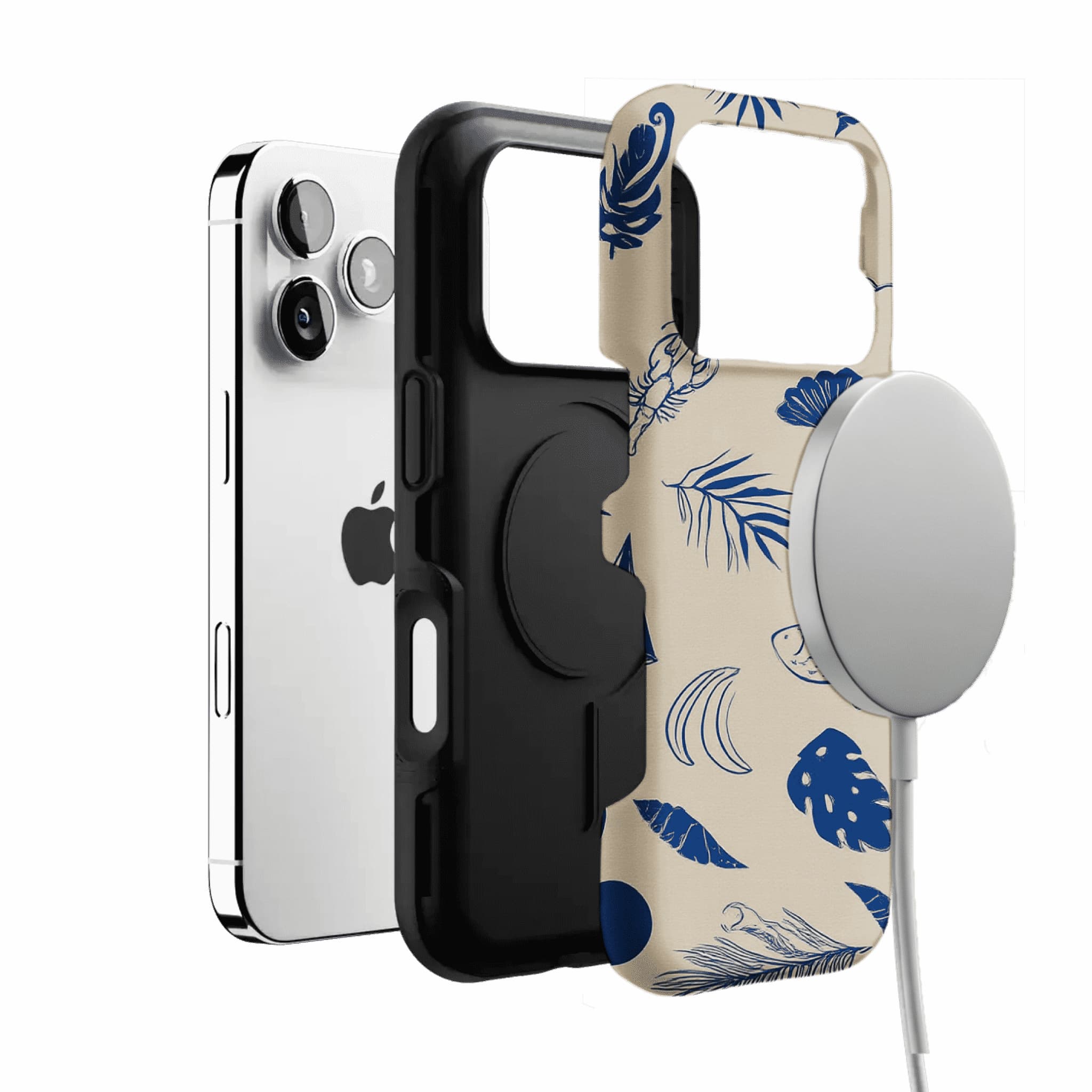 Vintage Blue Line Marine Fruit Palm Beige Base Coastal iPhone Cover