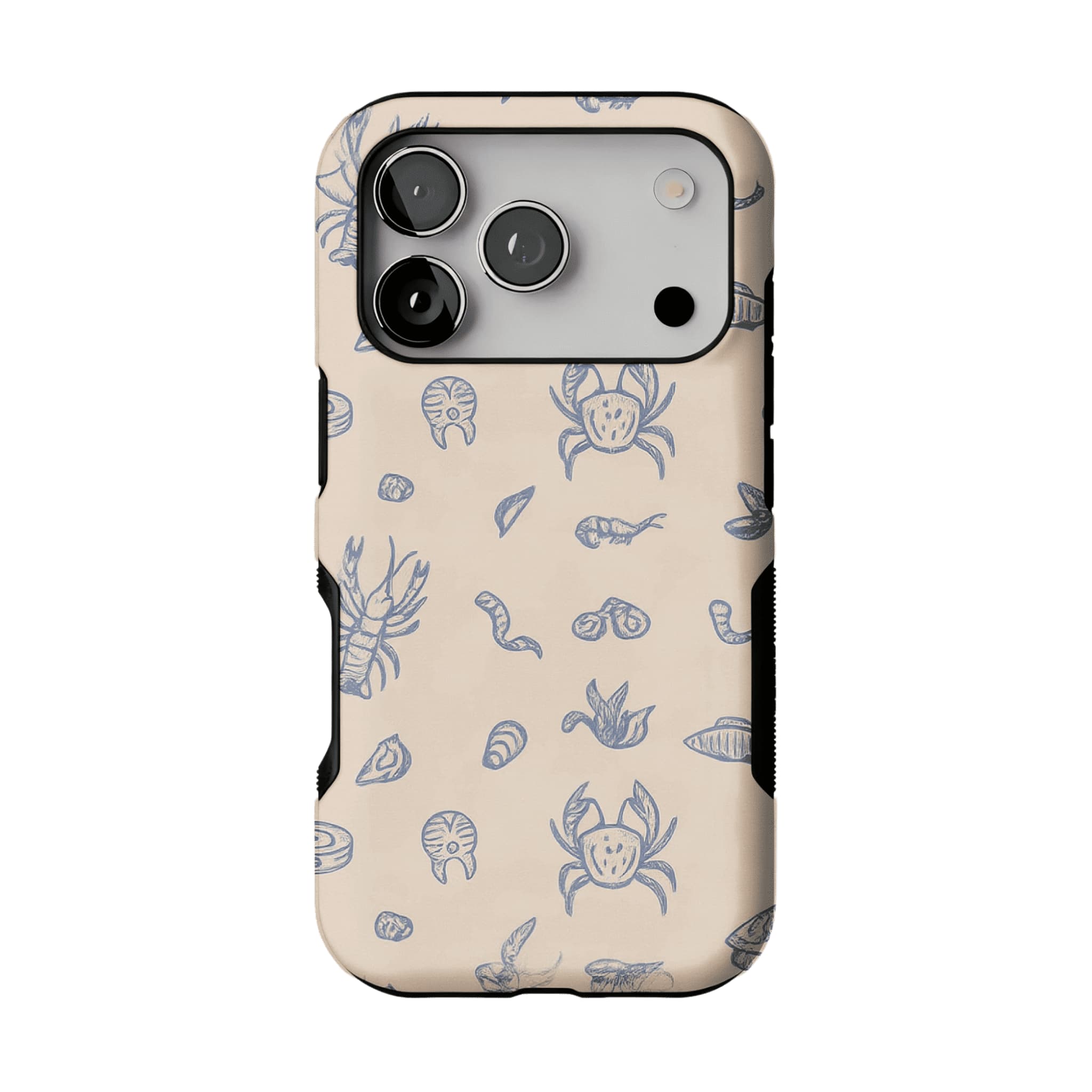 Dusty Blue Sketch Seafood Shell Phone Case, Shockproof Anti-slip iPhone Cover