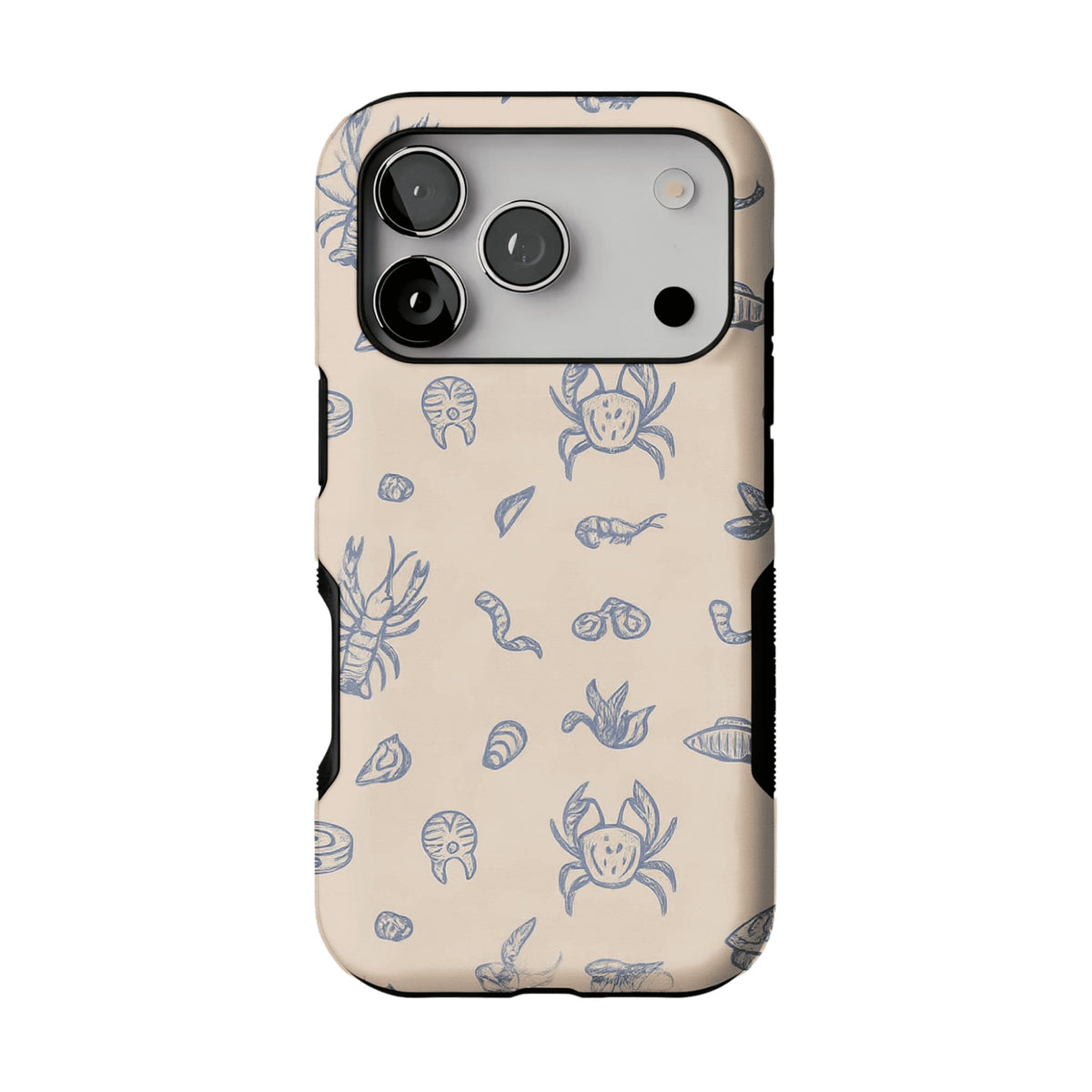 Dusty Blue Sketch Seafood Shell Phone Case, Shockproof Anti-slip iPhone Cover