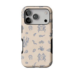 Dusty Blue Sketch Seafood Shell Phone Case, Shockproof Anti-slip iPhone Cover