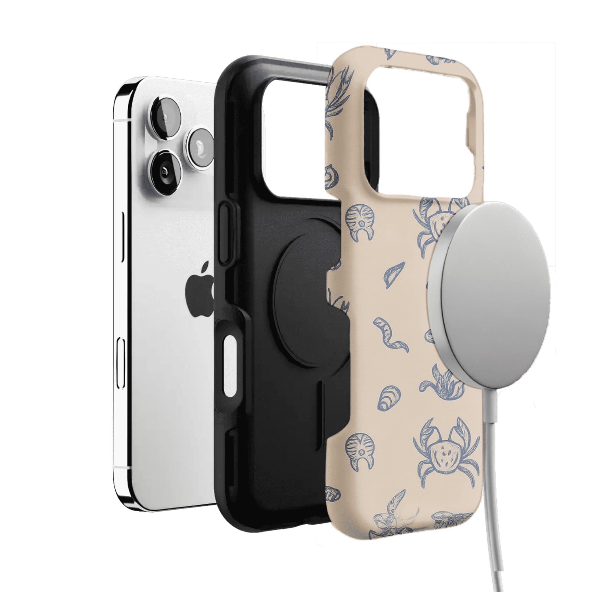 Dusty Blue Sketch Seafood Shell Phone Case, Shockproof Anti-slip iPhone Cover