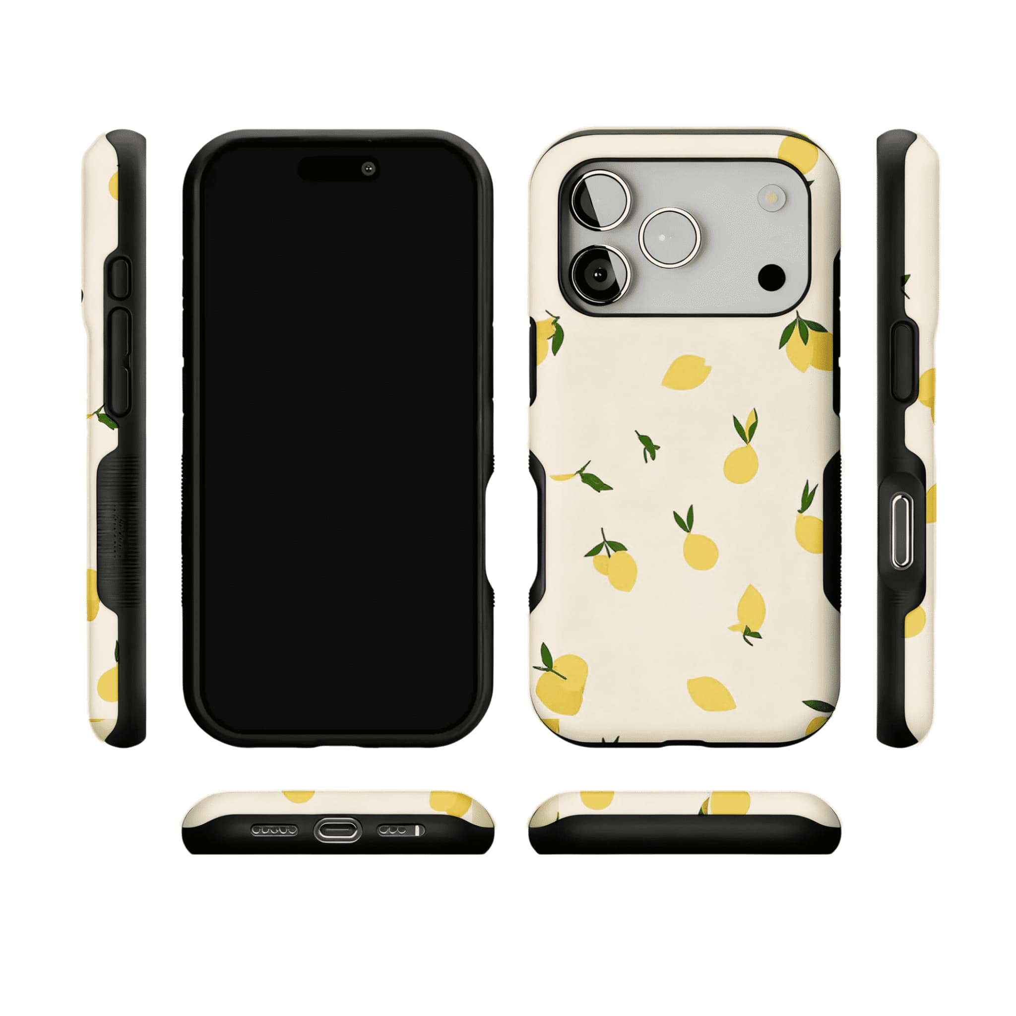 Flat Print Yellow Lemon Leaf Summer Shockproof Anti-slip iPhone Case