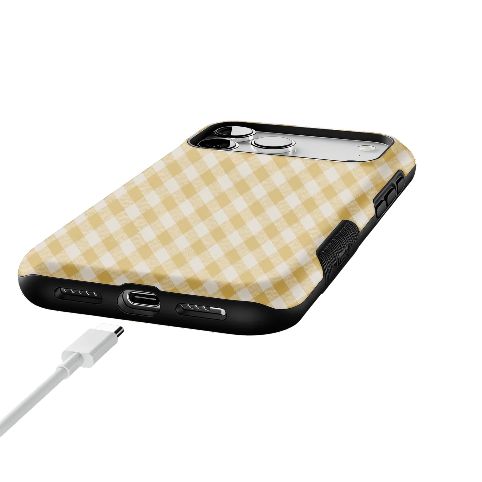 Cream Yellow Classic Gingham Plaid Shockproof Anti-slip iPhone Case