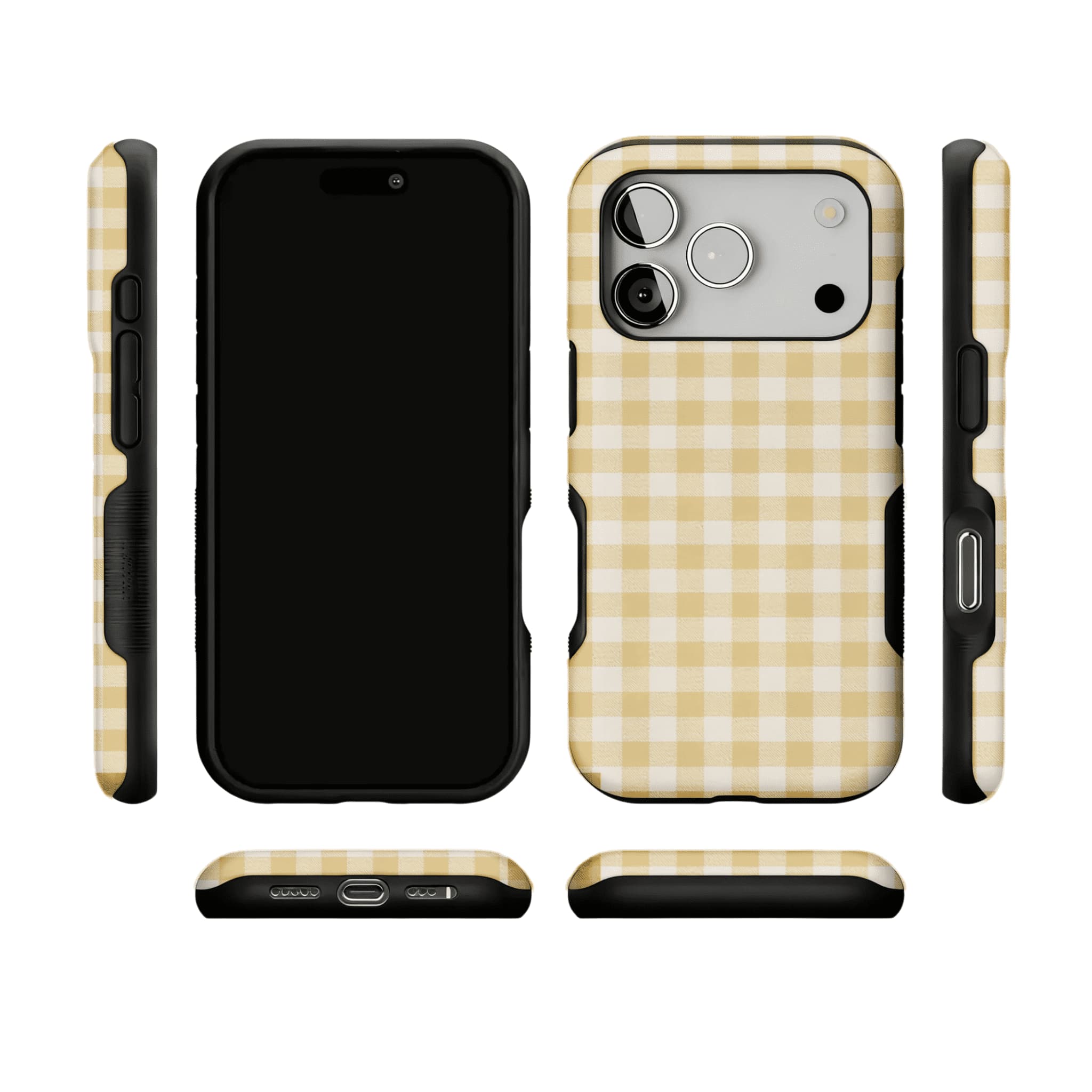 Cream Yellow Classic Gingham Plaid Shockproof Anti-slip iPhone Case