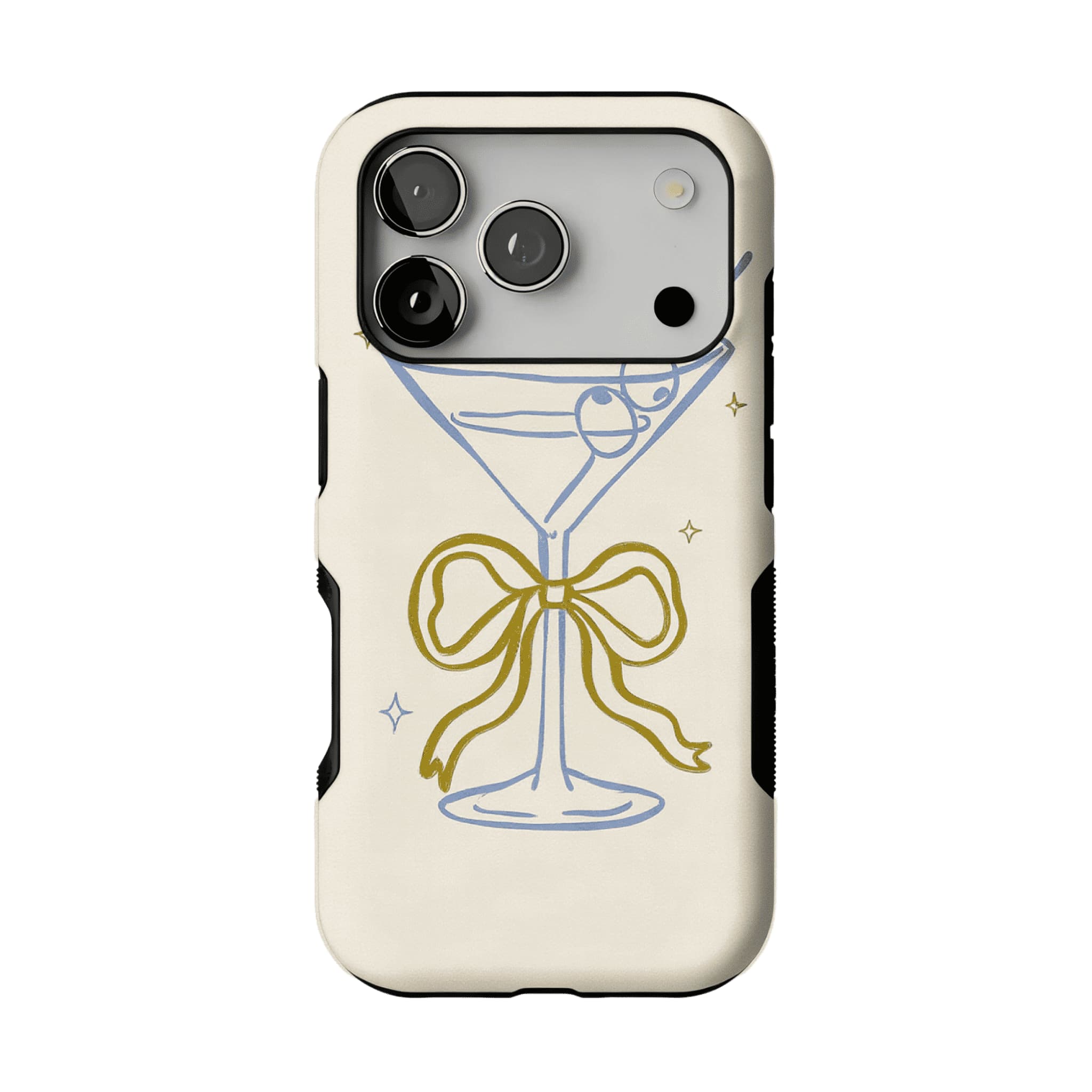 Pastel Blue Line Cocktail Golden Ribbon Cream Base Chic iPhone Cover