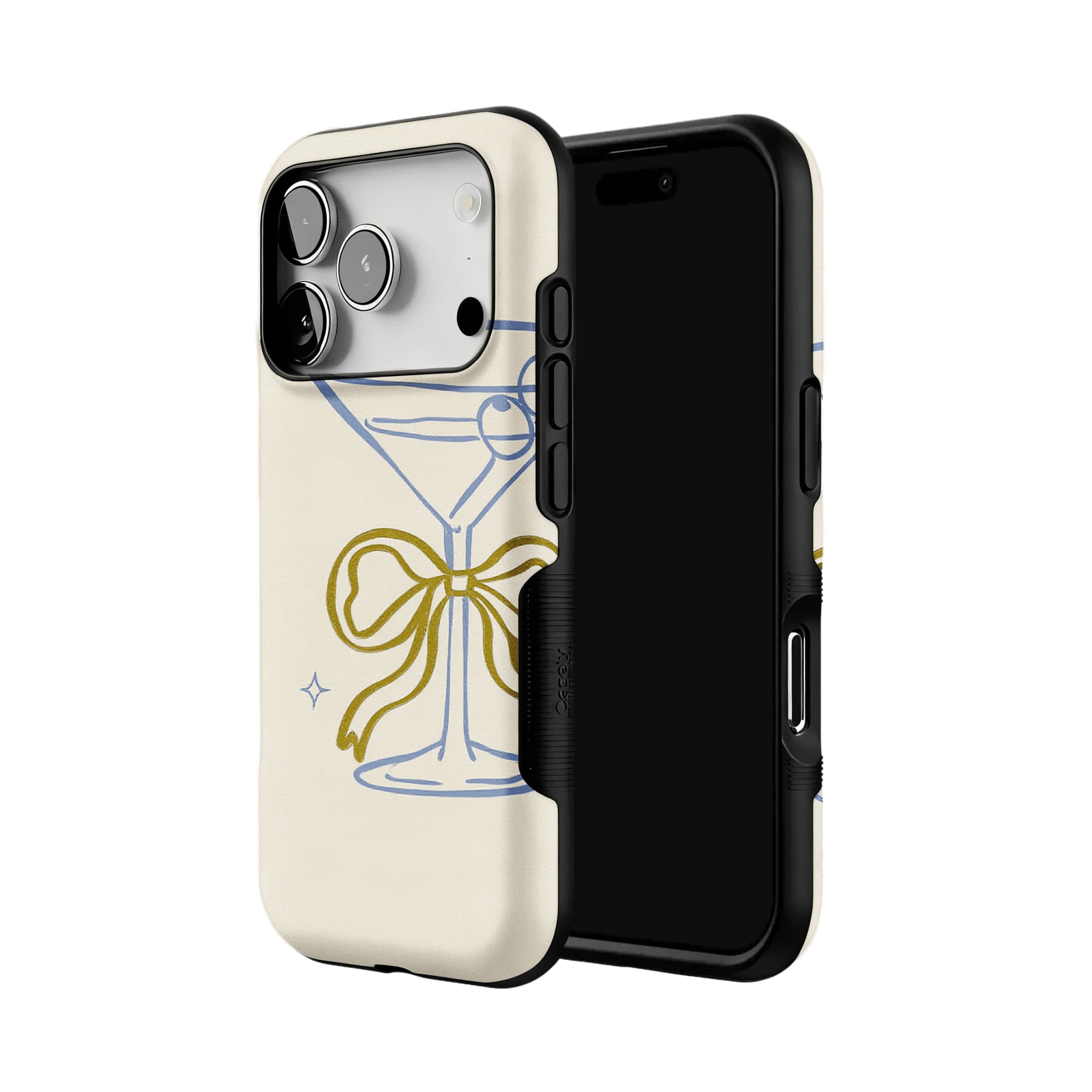 Pastel Blue Line Cocktail Golden Ribbon Cream Base Chic iPhone Cover