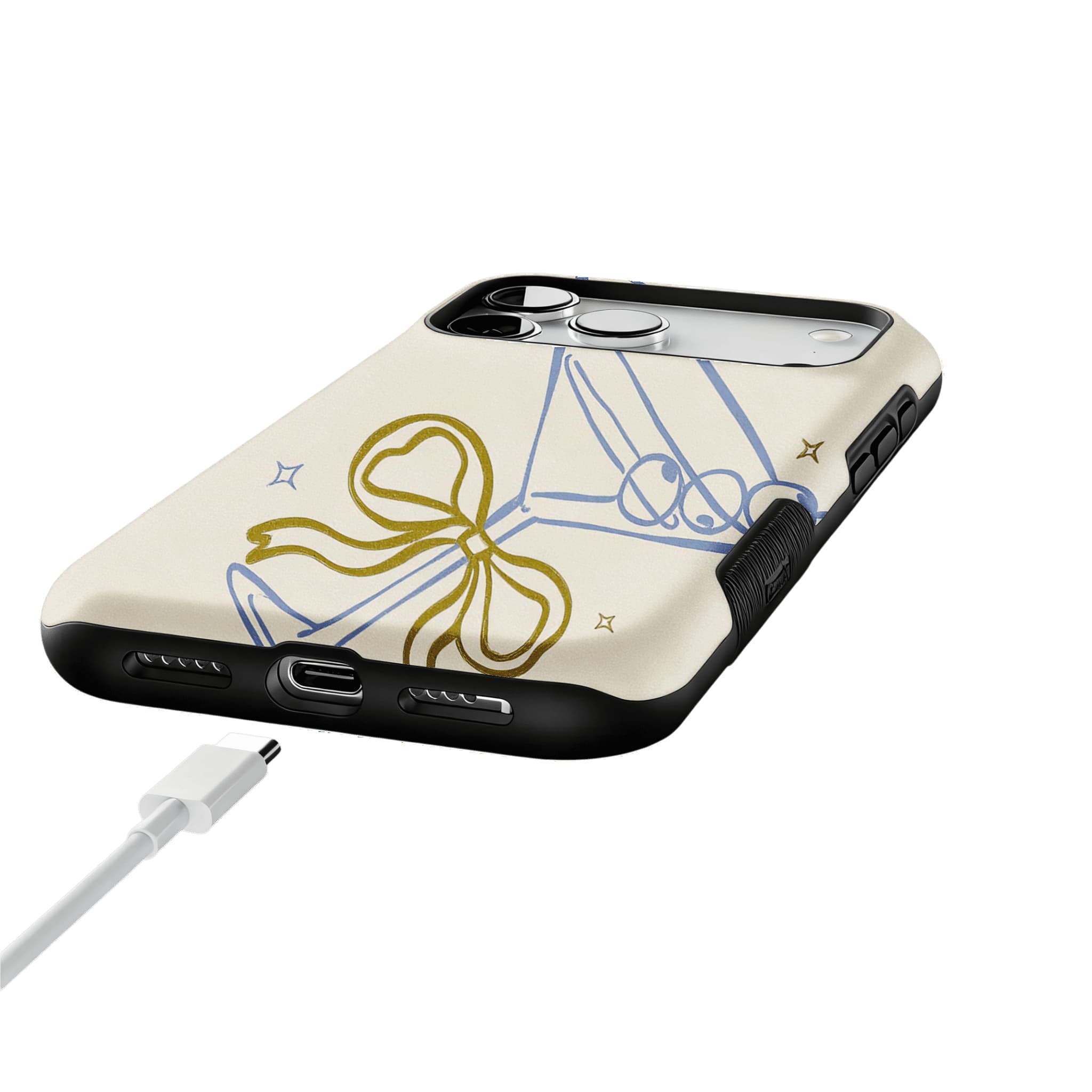 Pastel Blue Line Cocktail Golden Ribbon Cream Base Chic iPhone Cover