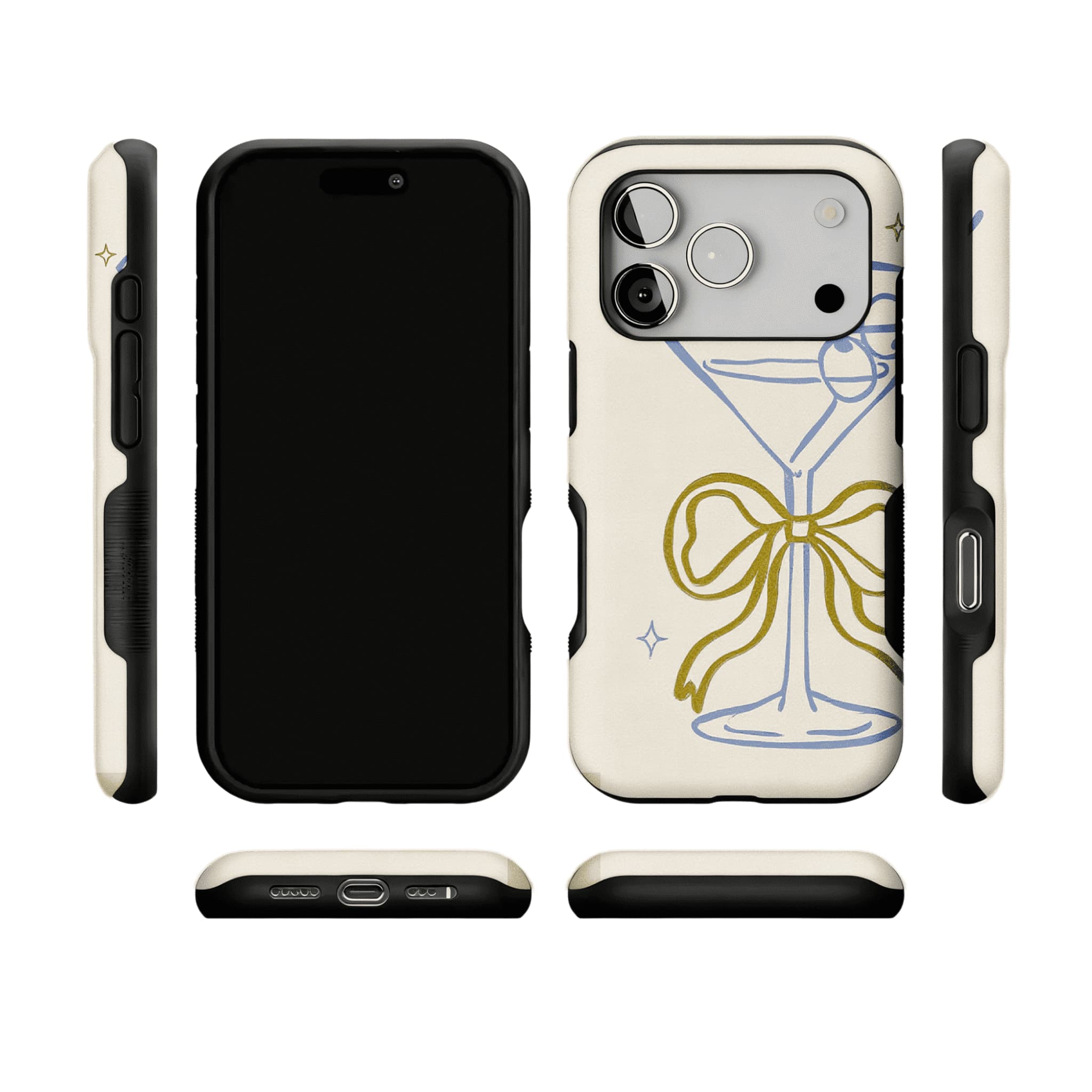 Pastel Blue Line Cocktail Golden Ribbon Cream Base Chic iPhone Cover