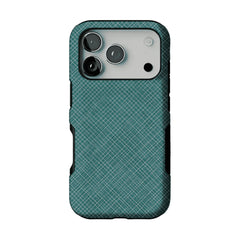 Teal White Tiny Cross Grid Linen Texture Shockproof Anti-slip iPhone Case