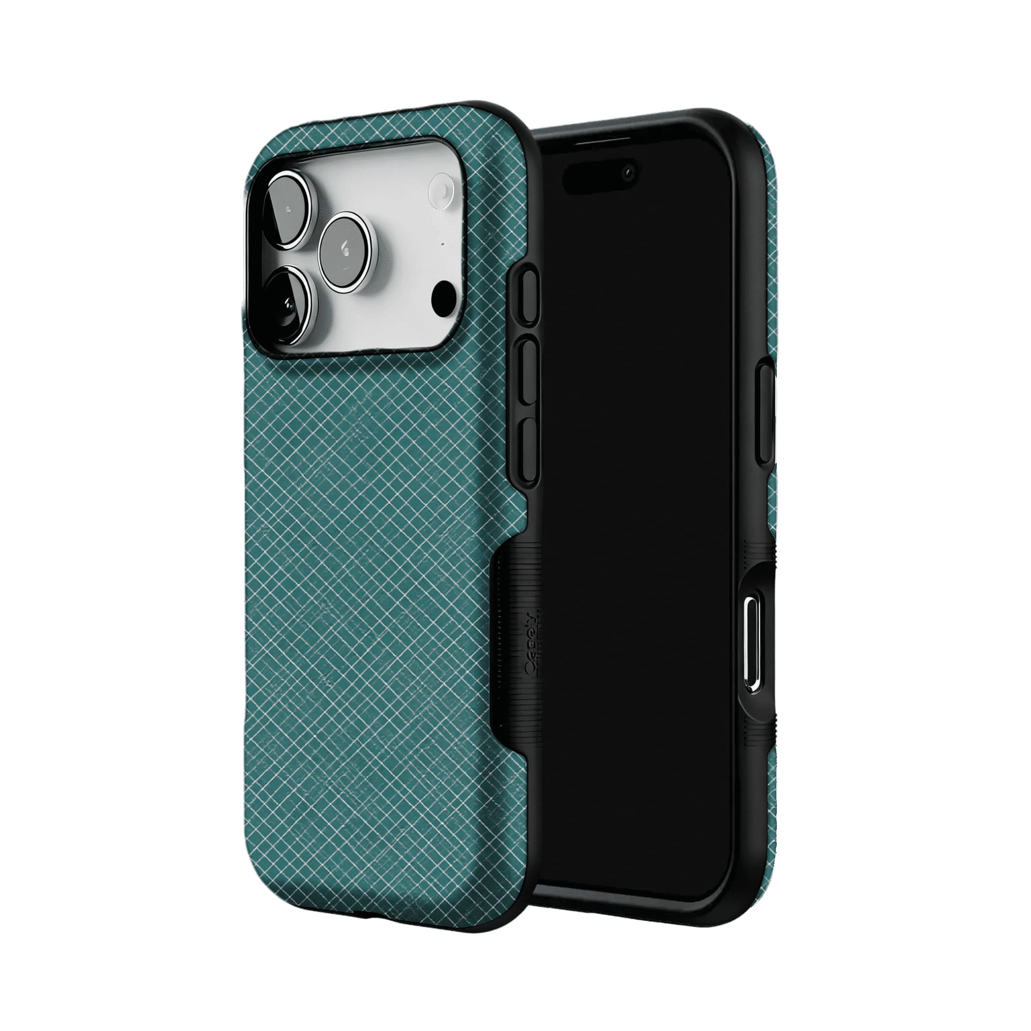 Teal White Tiny Cross Grid Linen Texture Shockproof Anti-slip iPhone Case