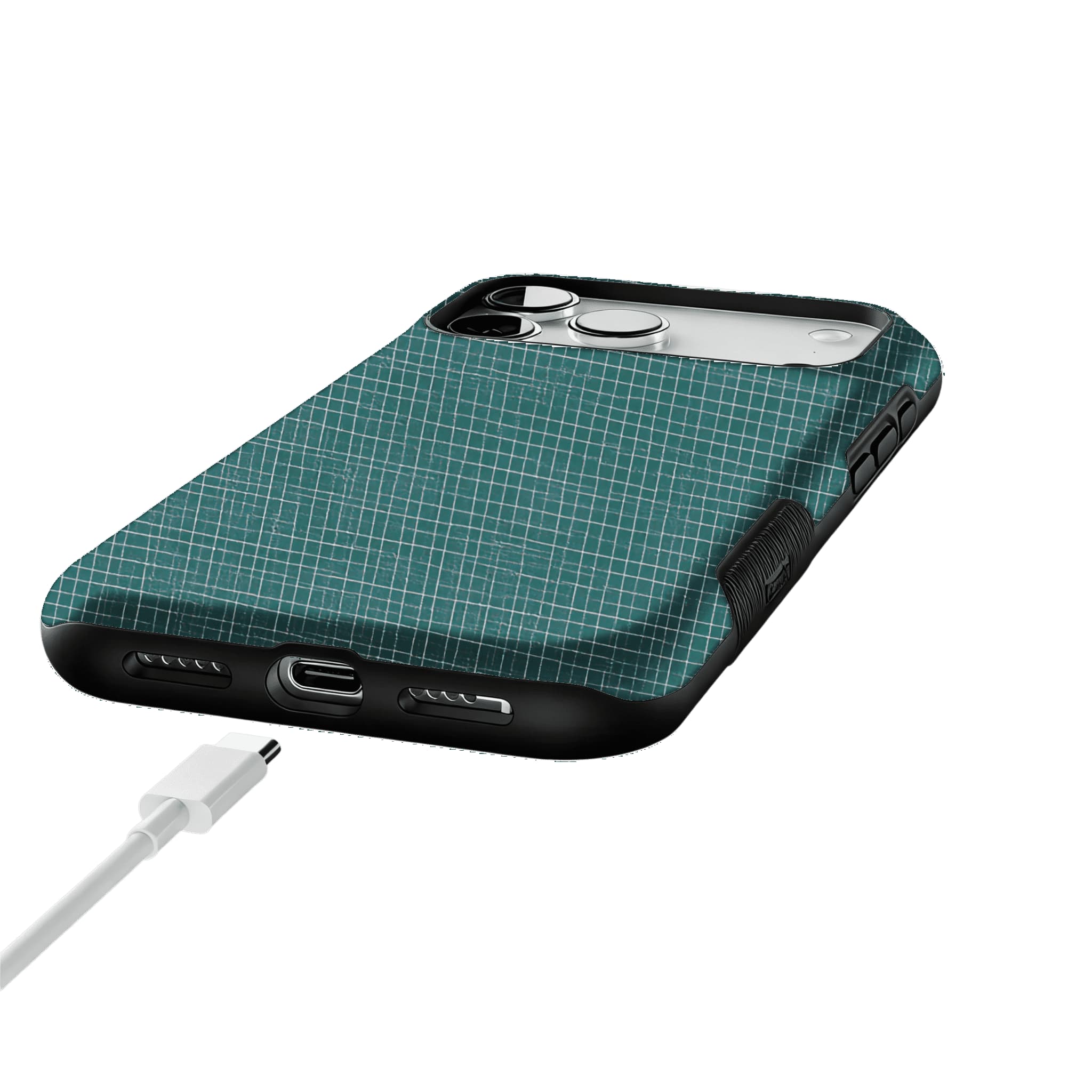 Teal White Tiny Cross Grid Linen Texture Shockproof Anti-slip iPhone Case