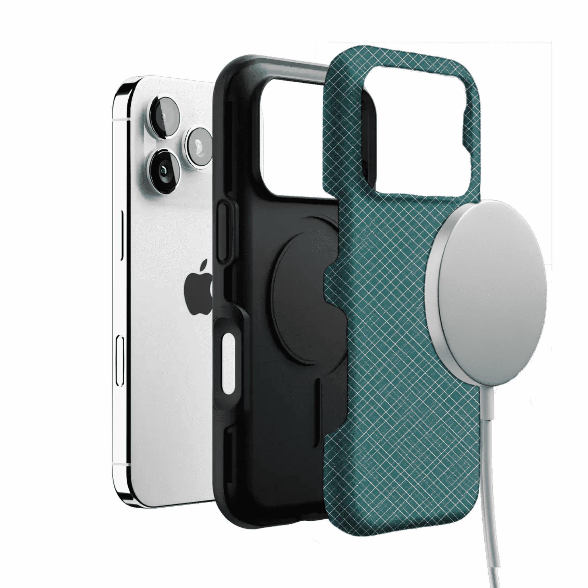 Teal White Tiny Cross Grid Linen Texture Shockproof Anti-slip iPhone Case