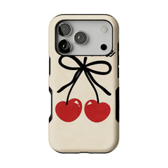 Hand Drawn Heart Cherry Black Bow Minimal Art Shockproof iPhone Case