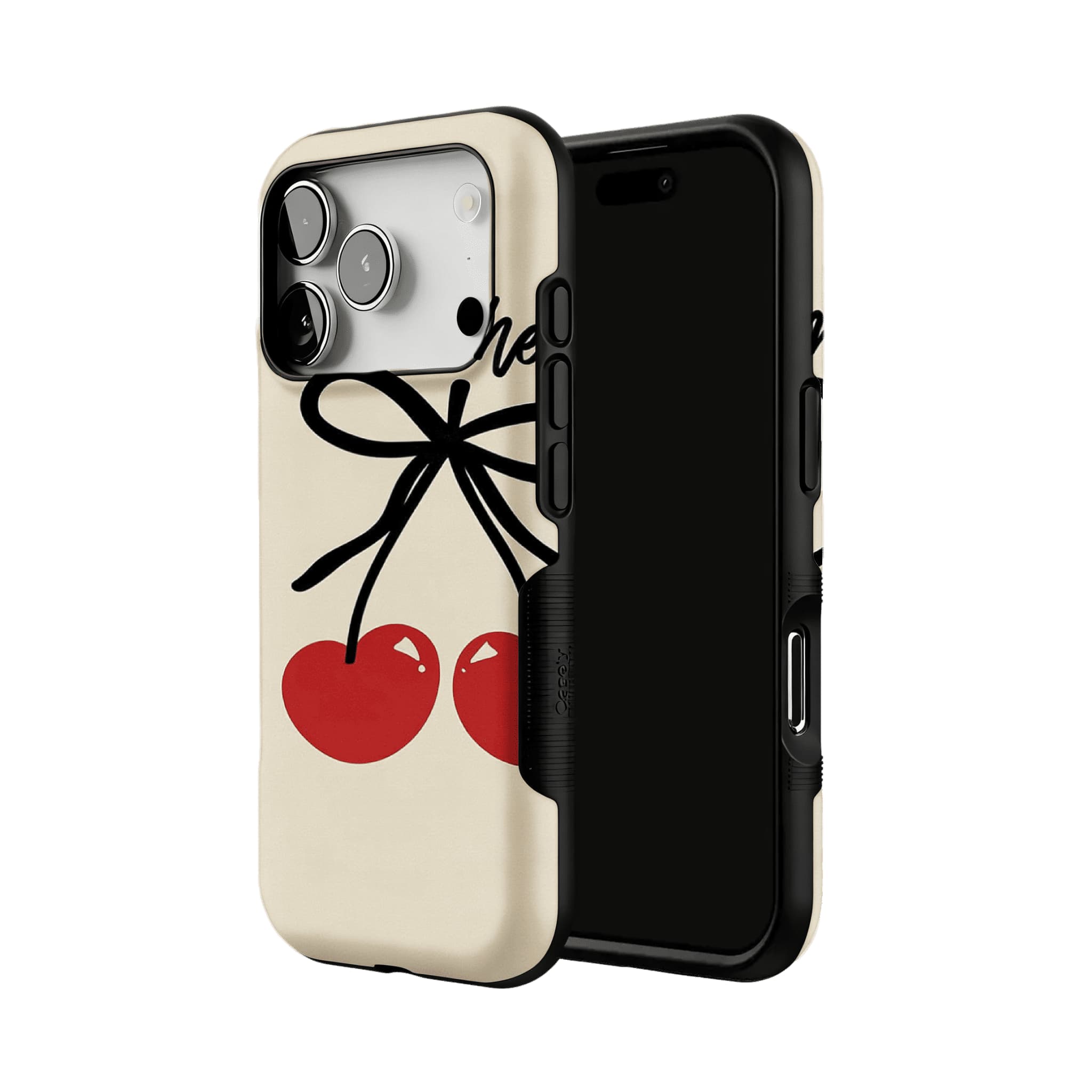 Hand Drawn Heart Cherry Black Bow Minimal Art Shockproof iPhone Case