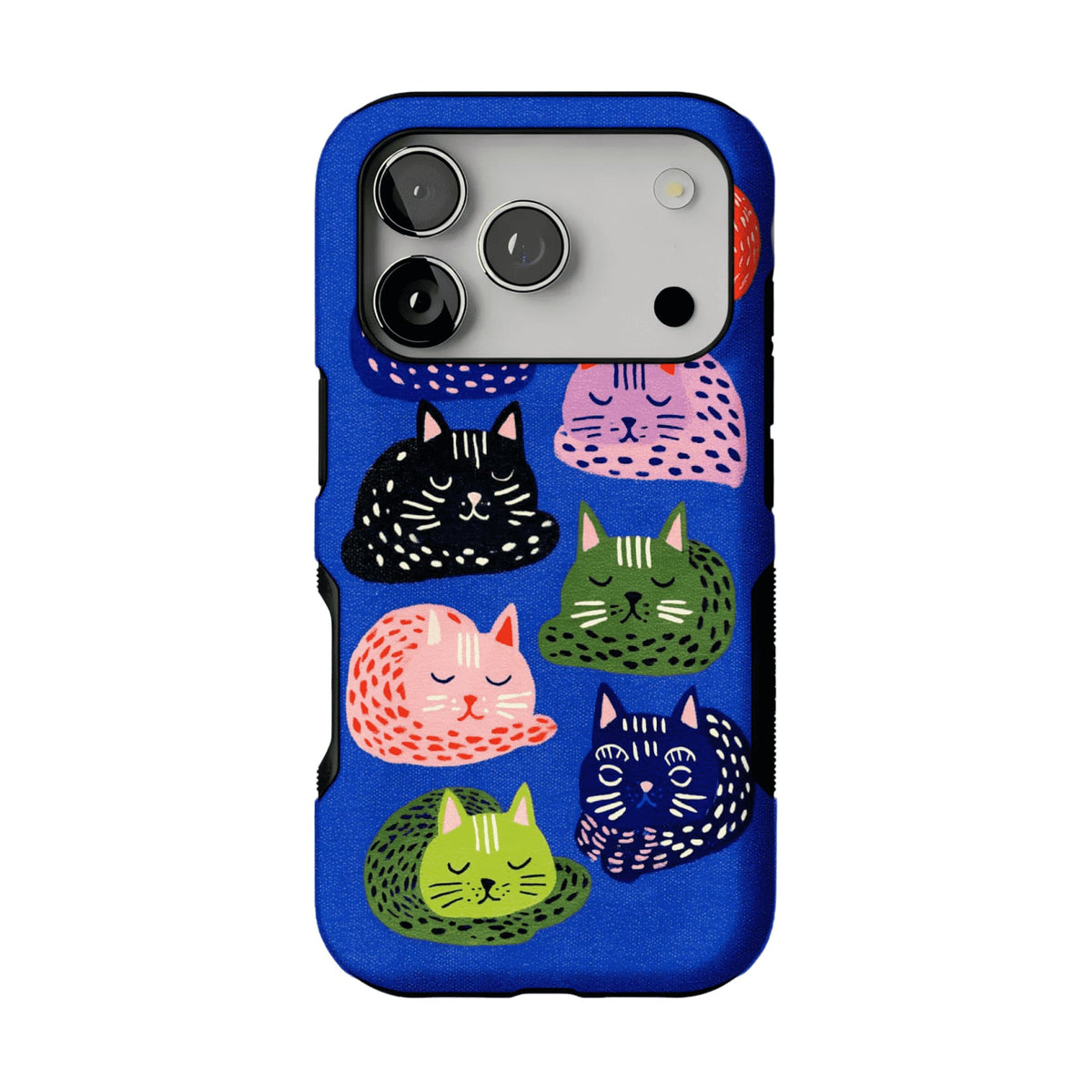 Cute Hand Drawn Napping Cats Shockproof Anti-slip Klein Blue iPhone Case