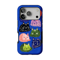Cute Hand Drawn Napping Cats Shockproof Anti-slip Klein Blue iPhone Case