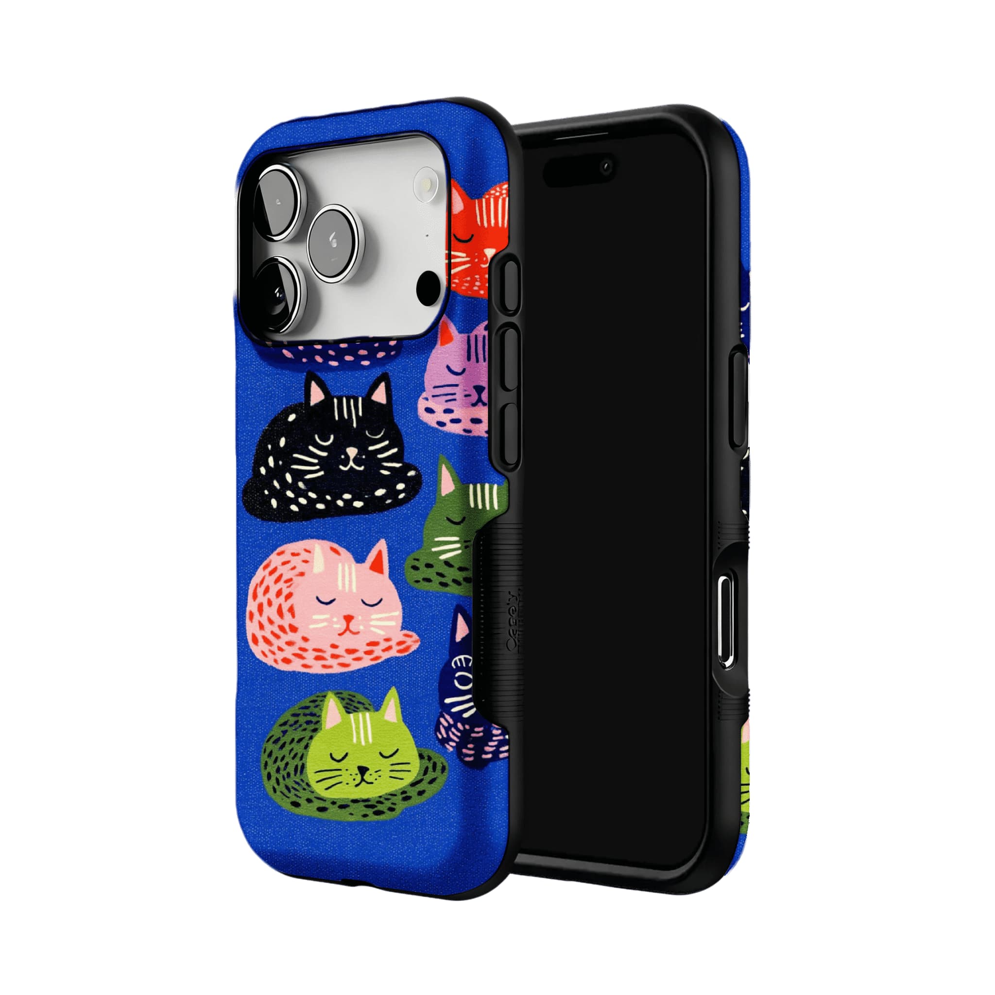 Cute Hand Drawn Napping Cats Shockproof Anti-slip Klein Blue iPhone Case