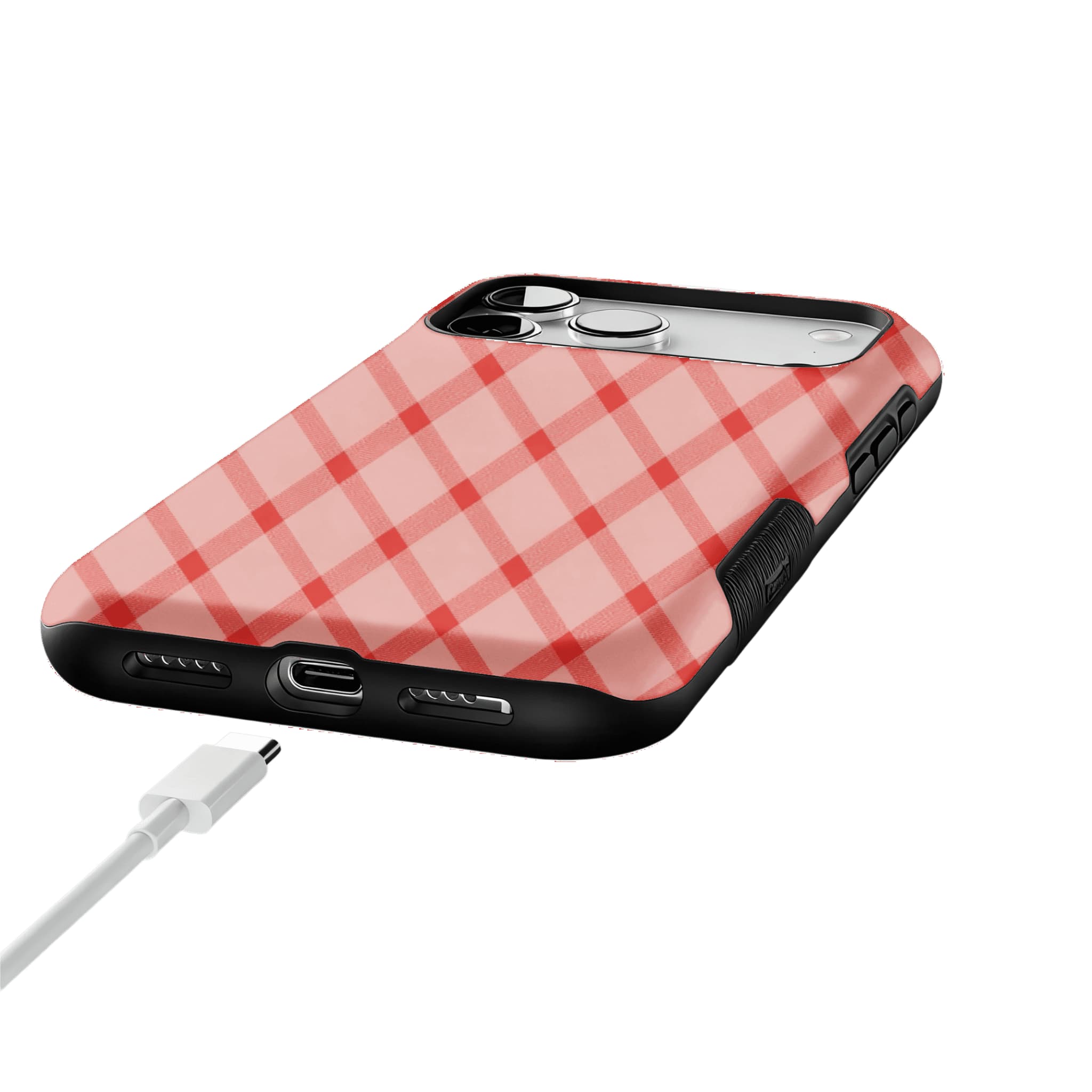 Blush Pink Red Classic Gingham Shockproof Anti-slip iPhone Case