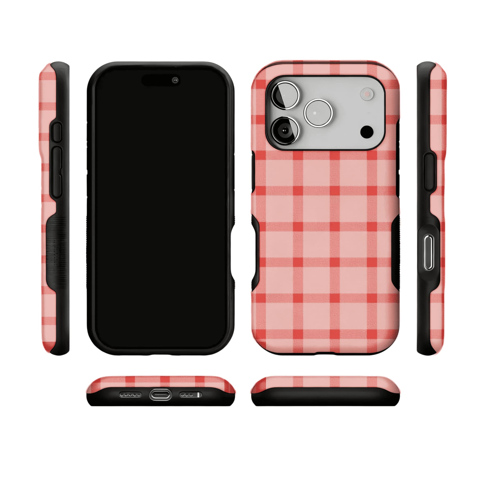 Blush Pink Red Classic Gingham Shockproof Anti-slip iPhone Case