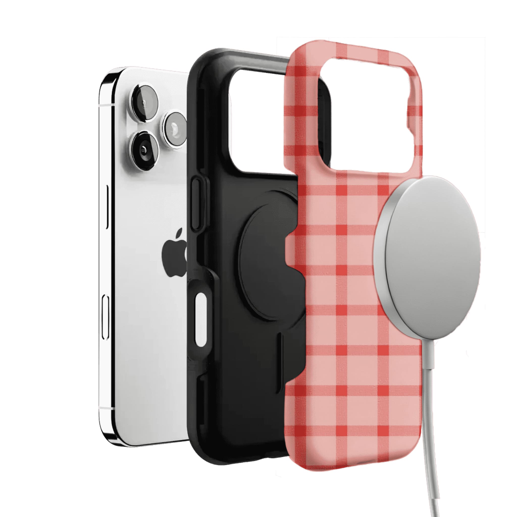 Blush Pink Red Classic Gingham Shockproof Anti-slip iPhone Case