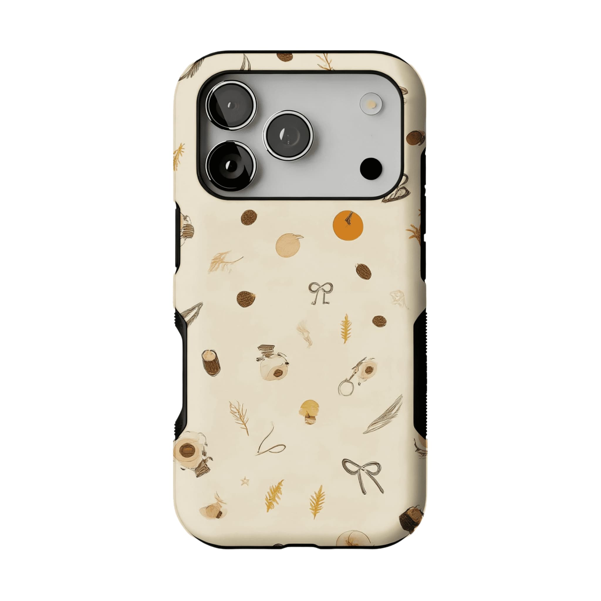 Neutral Warm Autumn Nut Leaf Sketch Shockproof Anti-slip iPhone Case