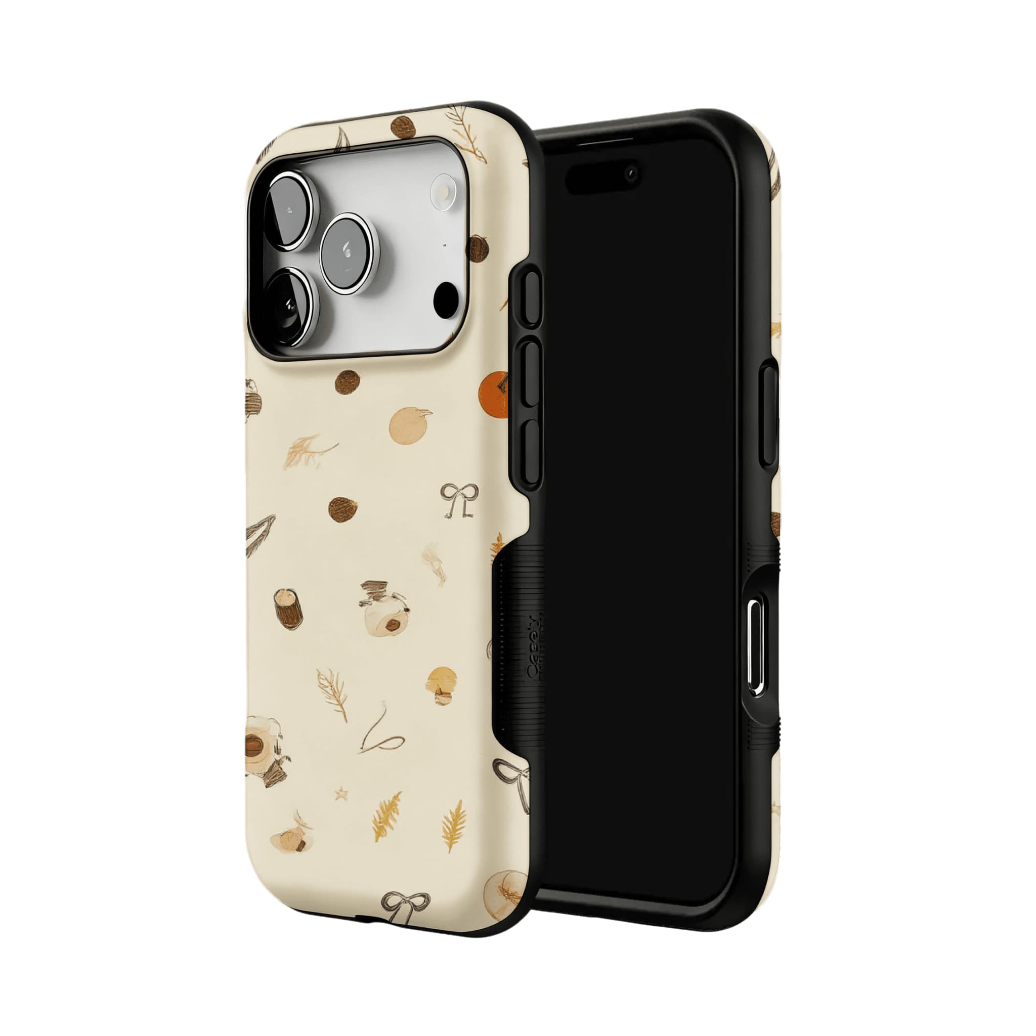 Neutral Warm Autumn Nut Leaf Sketch Shockproof Anti-slip iPhone Case