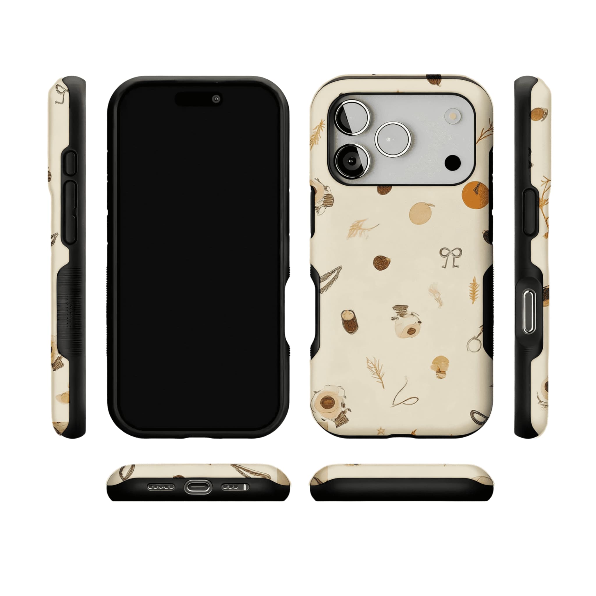 Neutral Warm Autumn Nut Leaf Sketch Shockproof Anti-slip iPhone Case
