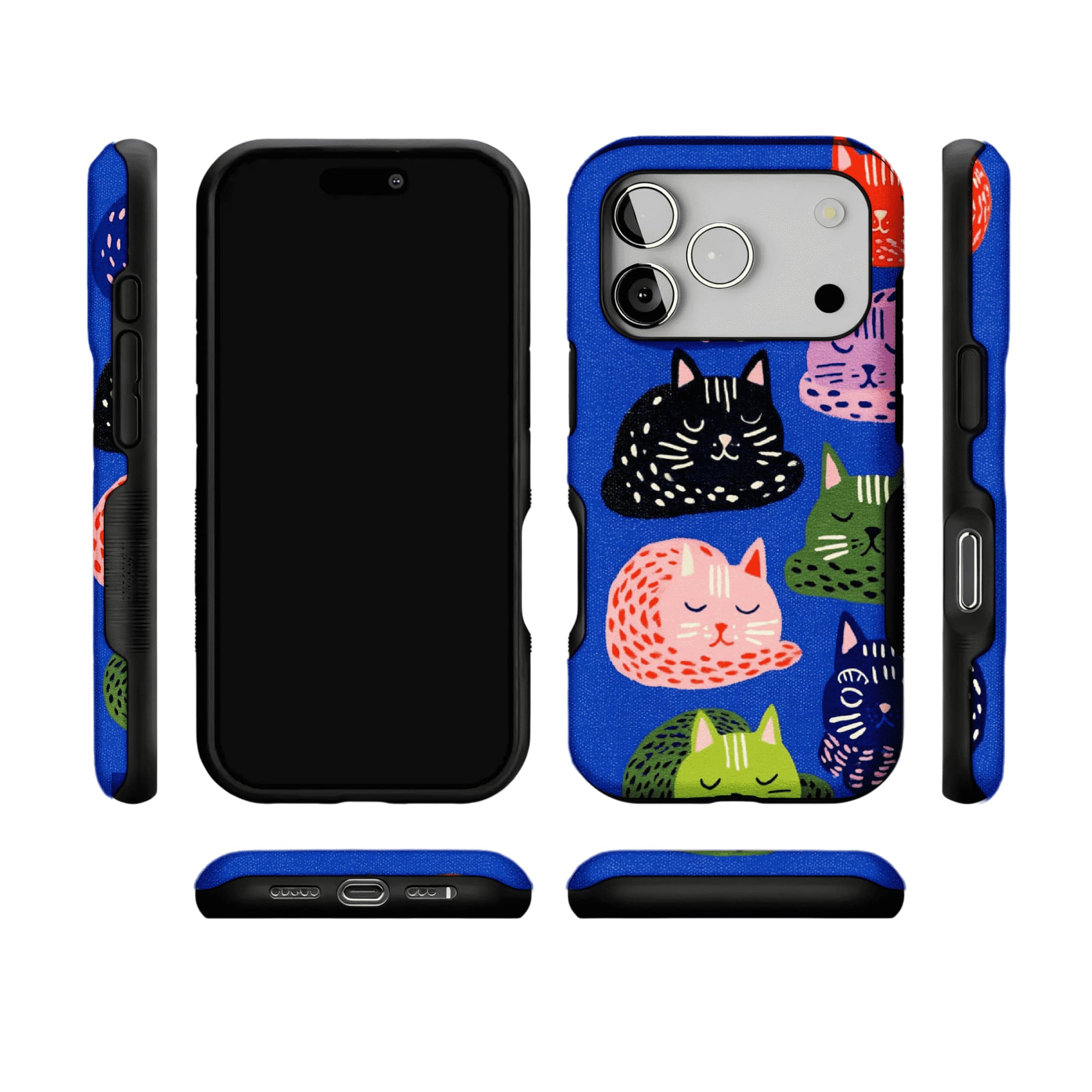 Cute Hand Drawn Napping Cats Shockproof Anti-slip Klein Blue iPhone Case