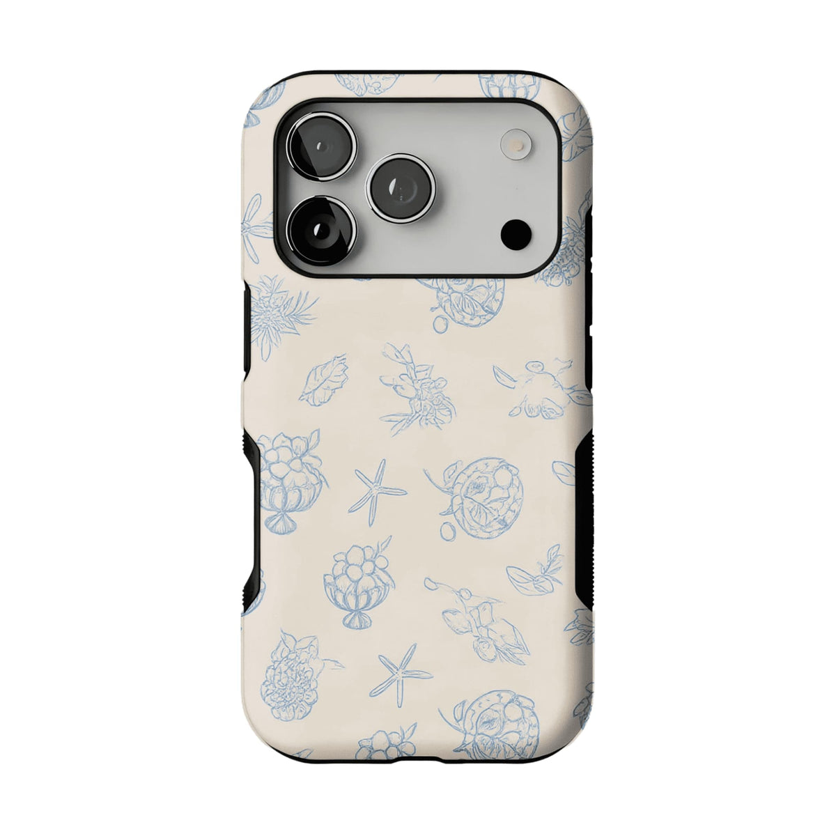Pale Blue Line Sketch Berry Starfish Coastal Shockproof iPhone Case