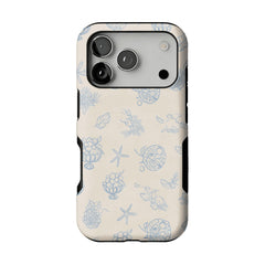 Pale Blue Line Sketch Berry Starfish Coastal Shockproof iPhone Case