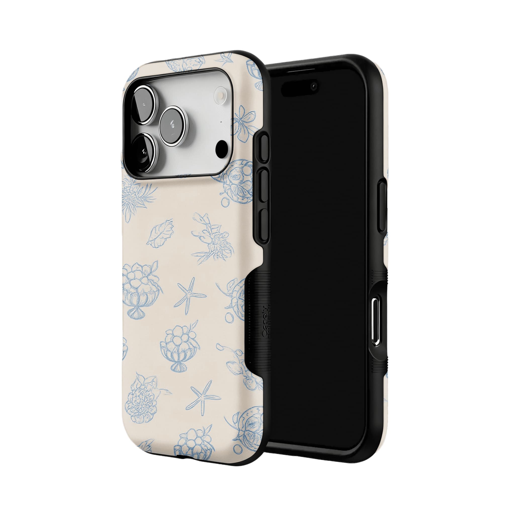 Pale Blue Line Sketch Berry Starfish Coastal Shockproof iPhone Case