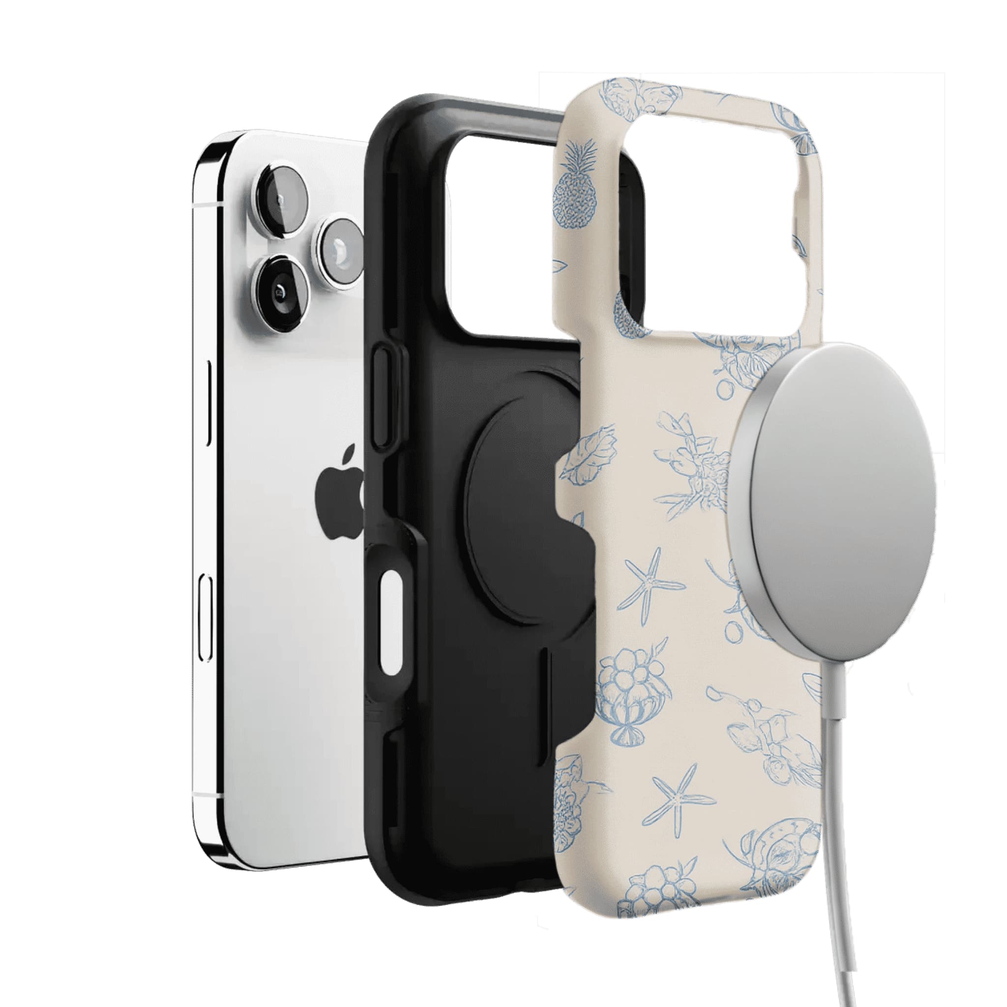 Pale Blue Line Sketch Berry Starfish Coastal Shockproof iPhone Case