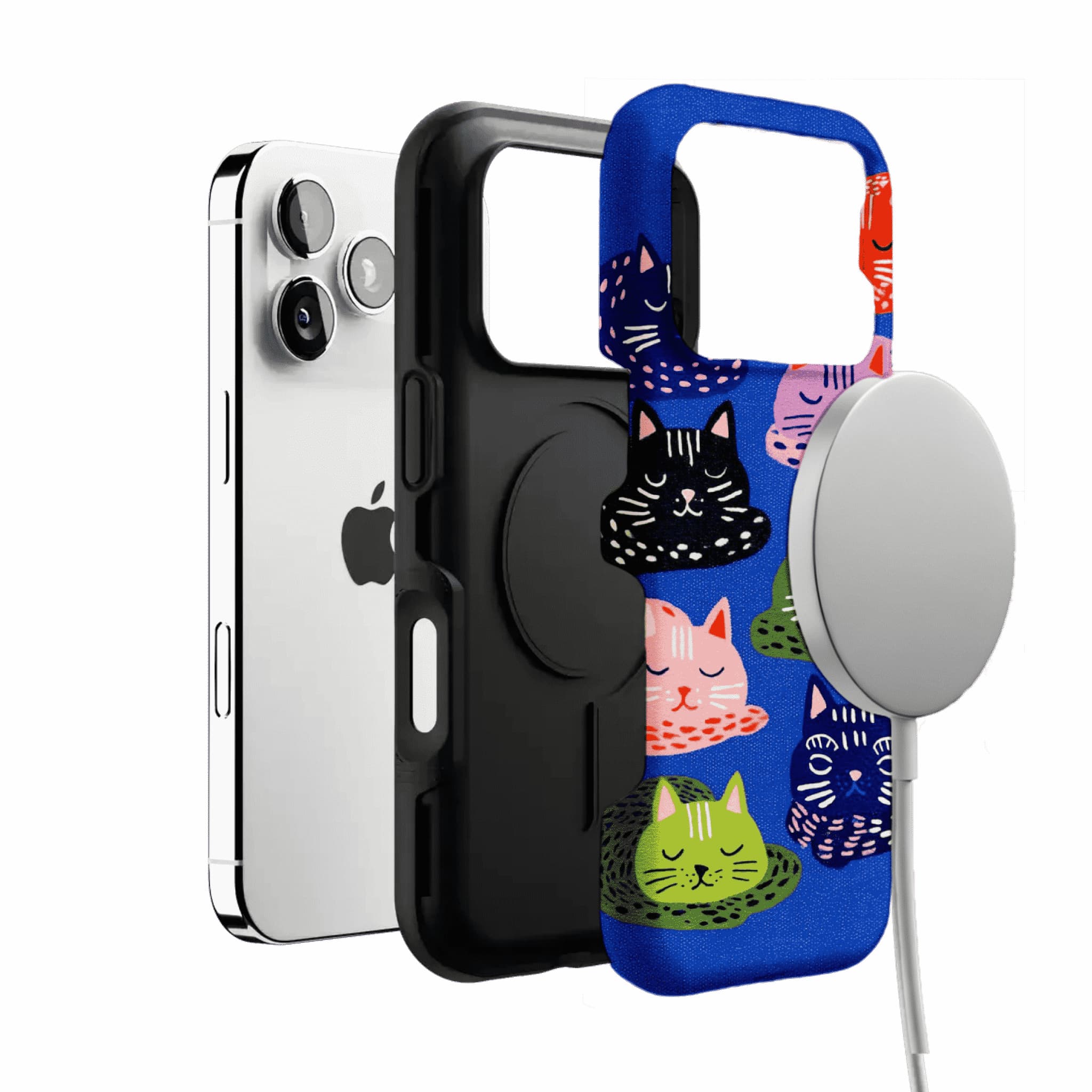 Cute Hand Drawn Napping Cats Shockproof Anti-slip Klein Blue iPhone Case