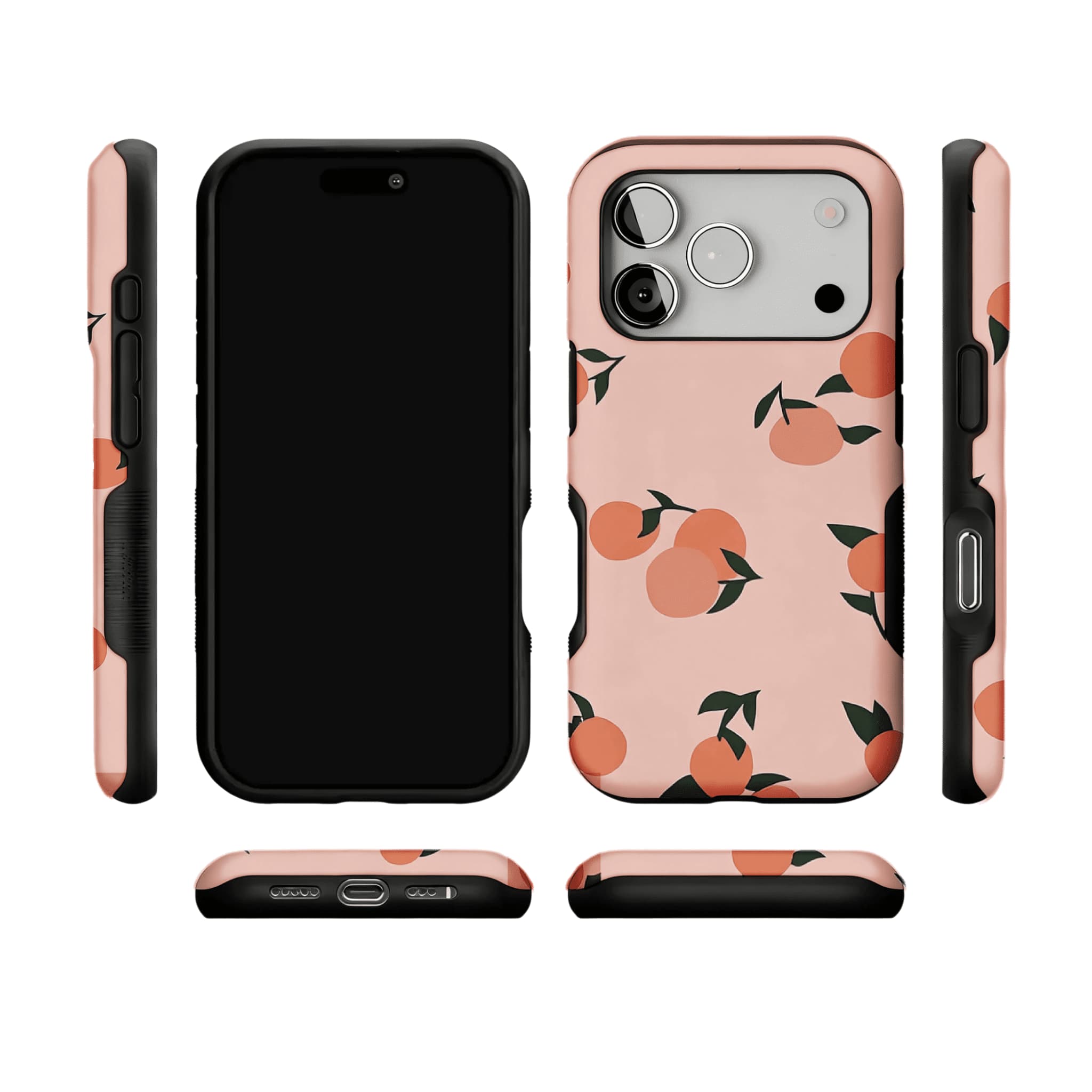 Soft Pink Fresh Orange Leaf Casual Shockproof Anti-slip iPhone Case