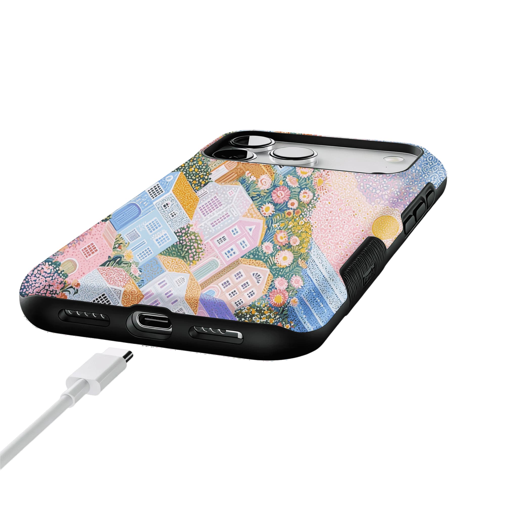 Cute Floral Hillside Cottage Shockproof Anti-slip Pastel iPhone Case